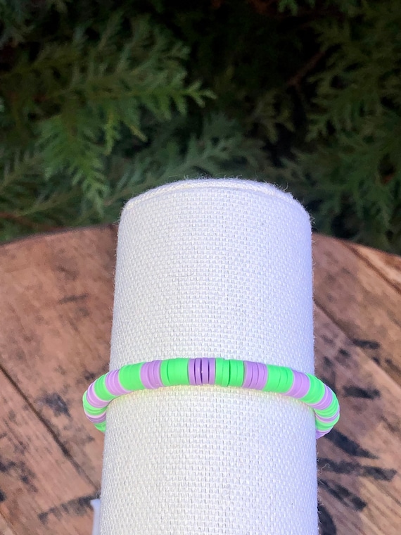 Green and Purple Beaded Bracelet Etsy