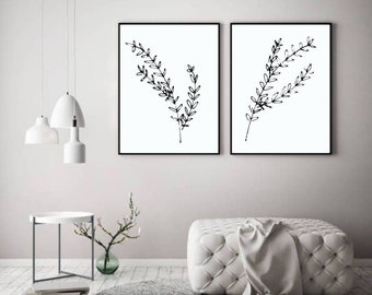 botanical print set, house plant print, livingroom art nordic decor, above bed art, botanical line art, wall art download