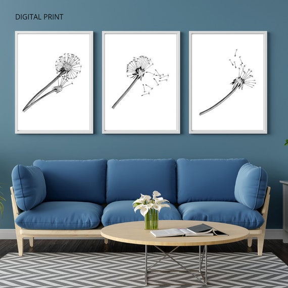 Dandelion 3 Piece Wall Art Dandelion Wall Art Dandelion Etsy