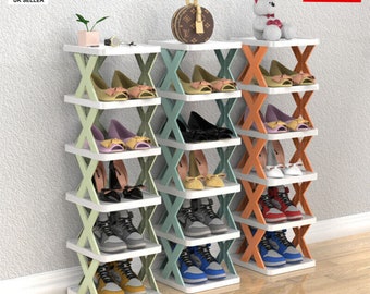 6 Tier Stackable Shoe Cabinet | Shoe Rack | Multi Layer Provincial Corner Storage Rack | Wall Shoe Organizer | Shoe Tower | Organizer