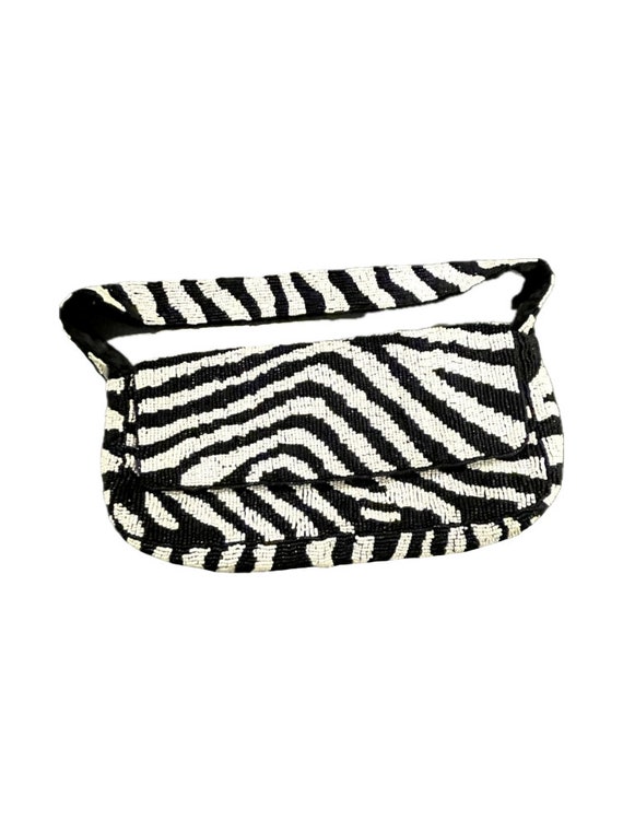 WHBM Black and White Zebra Print Hand Beaded Shoul