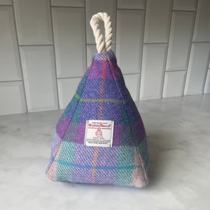 Purple Tartan door stop- blue tweed-door stop-door weight