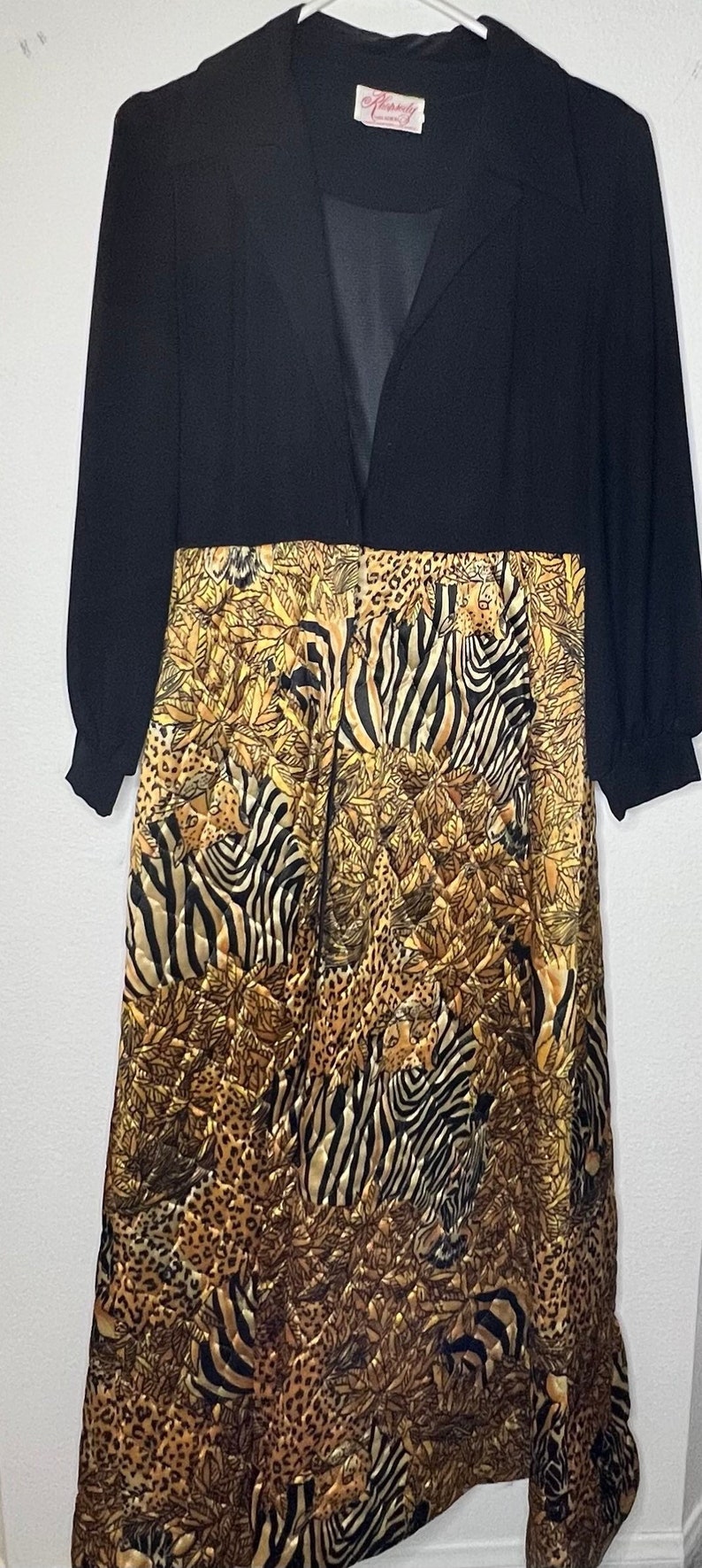 Vintage 1970s Rhapsody by Glazier Quilted Loungewear Dress Safari Pattern on shops Skirt