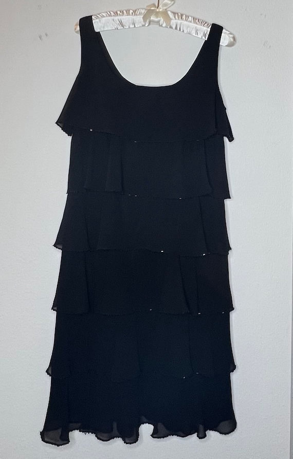 Early 2000s Patra Black Ruffled Dress with Beaded… - image 1