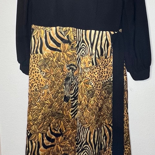 Vintage 1970s Rhapsody by Glazier Quilted Loungewear Dress Safari Pattern on shops Skirt
