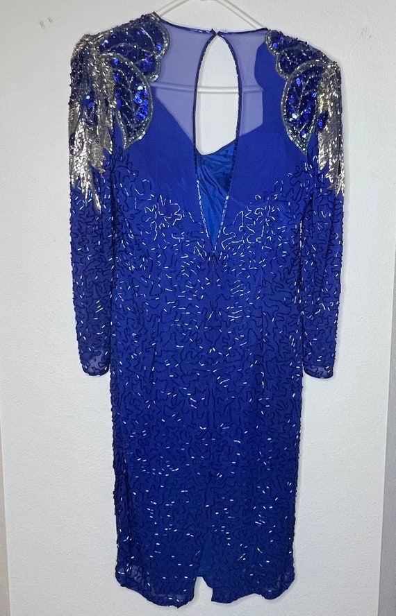 Vintage 1990s Blue Lillie Rubin Beaded Dress l Siz