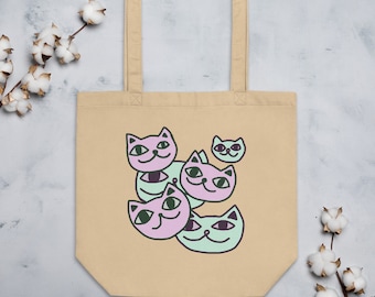 Cat on the Bag Tote, Organic Cotton Twill Bag, Abstract Art Bag, Cat Tote, Hand Drawn Design, Eco-Friendly Tote Bag, Cat Bag, Cat Lover Gift