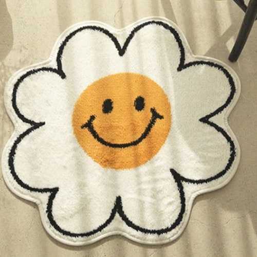 Smiley Face Flower Rug Etsy UK