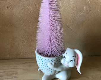 Vintage Ceramic Hand painted Bunny with basket , Egg cup Easter decor