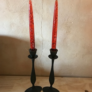 Vintage RED  LUCITE CANDLES with Gold Flecks Midcentury Collectibles Decoration Dining Holiday