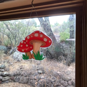 Vintage Merry Mushroom Inspired Sun Catcher Plastic Collectible Mushroom lovers