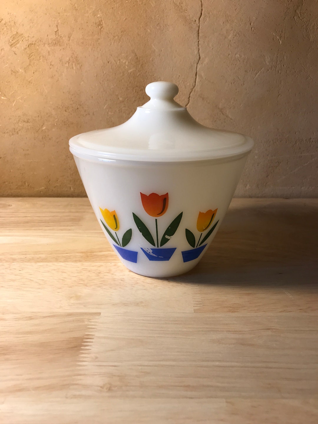 Vintage Fire King Tulip Grease Jar With Lid 1950s Rare Etsy