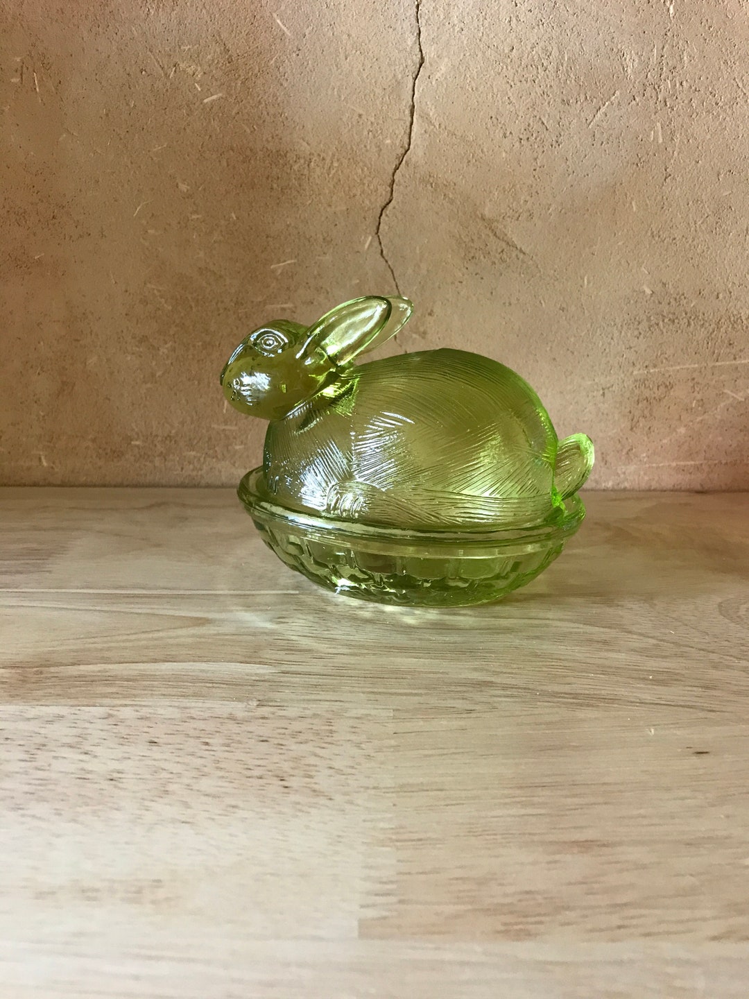 Vintage Vaseline Green Glass Rabbit Bunny Easter Dish Trinket Etsy