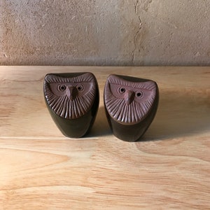 Midcentury Owl Salt and Pepper shakers  Stoneware Collectible Retro Rare Hard to Find