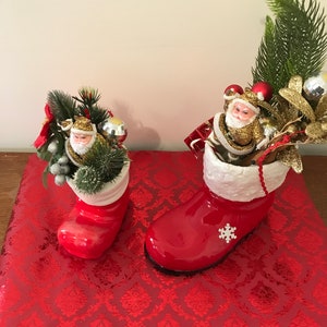 Vintage Christmas Ceramic Santa Boots , Christmas Boots, Xmas Decor, Boot Planters, Retro Collectible Christmas decorations