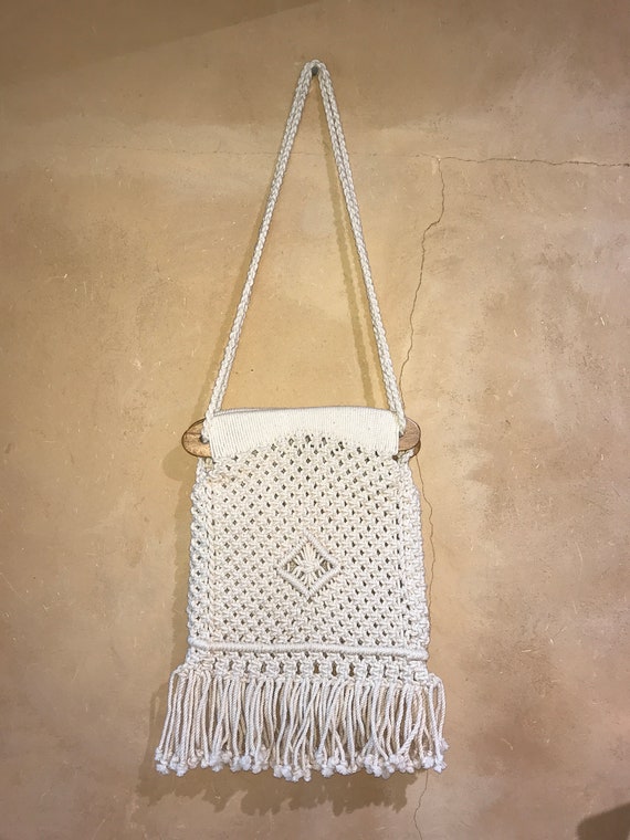 Macrame Wooden Handle Purse Fringe, BOHO Chic, woo