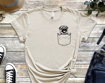 Camisa pug no bolso, camisa pug unissex, camisa amante de pug, camisa amante de cachorro, camisa de dono de cachorro, camisa pug, camisa pug de presente, camisa pug engraçada,