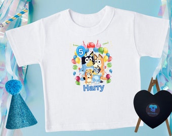 Personalised kids birthday t-shirts, Bluey t-shirt, personalised Bluey t-shirt, Bluey Birthday t-shirt, Personalised birthday gifts, Bluey