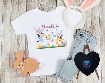 Personalised kids Easter t-shirts, Bluey t-shirt, personalised Bluey t-shirt, Easter t-shirt, Personalised Easter gifts