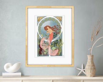 Mucha Meerjungfrau Jugendstil Print: Signiertes Zertifikat