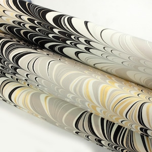 A3 hand marbled paper | Black cream gold grey Italian 3 sisters pattern | Handmade marbled paper suitable for bookbinding collage papercraft