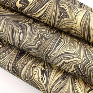 Hand marbled paper sheets in black and gold | A2 genuine marbling | Decorative paper for scrapbooking, bookbinding, card making, paper craft