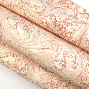 A2 marbled paper pink cream | Hand made genuine marbling | Unique decorative paper for bookbinding, card making, papercrafts, weddings
