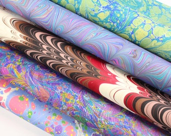 A2 hand marbled paper | Designs in bright colours | some seconds all suitable for book binding, box making and paper crafts