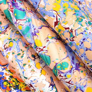 A2 hand marbled paper | Quirky designs in bright colours | suitable for book binding, box making and paper crafts