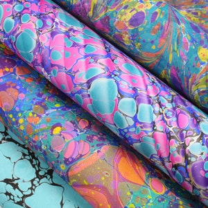 Marbled paper sheets | A2 hand crafted genuine marbling | Colourful decorative paper for scrapbooking, bookbinding, card making, paper craft