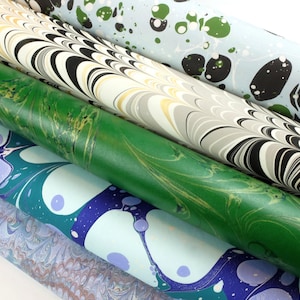A3 hand marbled paper | various patterns including Spanish ripple drawn stone metallic paint | Coloured base paper | Handmade marbled paper