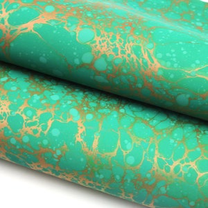 A2 hand marbled paper green and copper stone design | Suitable for book binding, box making and paper crafts