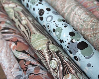 Hand Marbled Paper | A3 Neutral Colors Decorative Sheet