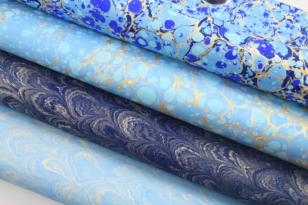 Hand Marbled Paper A2 | Blue and Gold, Scrapbooking, Bookbinding - Etsy