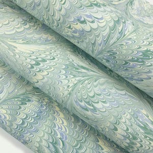 A2 marbled paper pastel green yellow blue | Hand made genuine marbling | Unique decorative paper for bookbinding, card making, papercrafts,