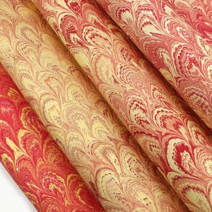 Red gold hand marbled paper sheets A2 | Genuine marbling metallic decorative paper for scrapbooking, bookbinding, card making, paper craft