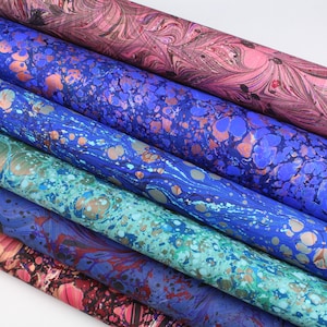 A2 double marbled paper sheets | Hand crafted genuine marbling | Unique decorative paper for scrapbooking, bookbinding, papercraft