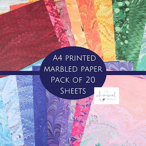 A4 marbled paper pack craft 20 mixed printed designs decorative patterns bundle scrapbooking, cardmaking, collage and other paper crafts image 1