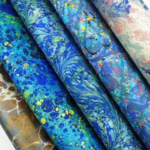 Marbled paper 60x40 sheets | Hand made genuine marbling | Unique decorative double marble paper for scrapbooking, bookbinding, papercraft