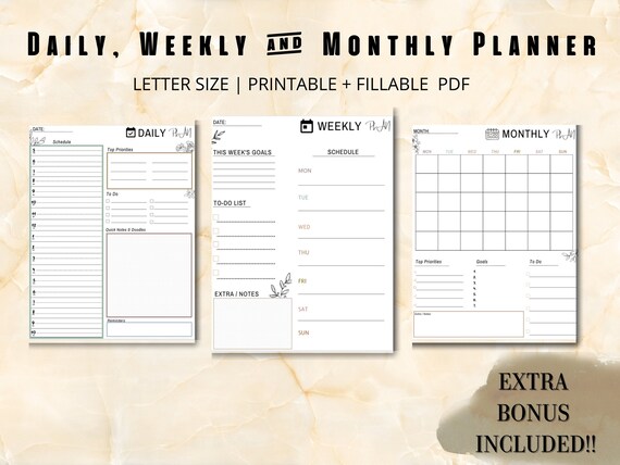 DIGITAL PRINTABLE Portrait Weekly Planner Monthly Planner | Etsy