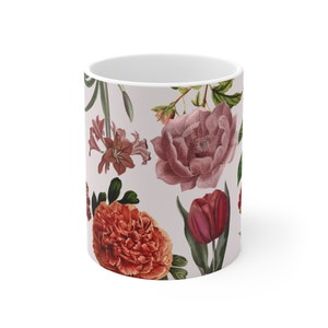 Elegance in Bloom Floral Mug, Coffee Mug , Birthday, Christmas gift Peonies | Peony | Gift for Her, Gift for Him