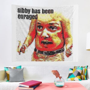 Gibby Has Been Enraged Wall Tapestry, College Room & Hostel Dorm Decor, Funny Gibby Meme Wall Hanging, Best Gibby Tapestry, Gibby Party Gift