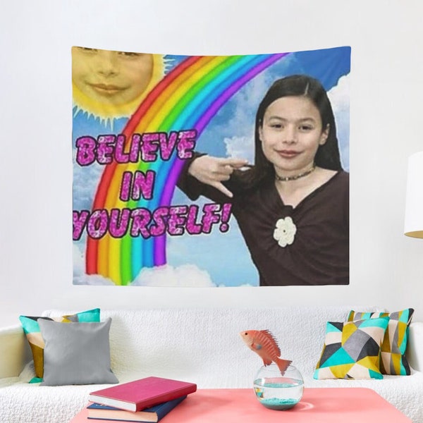 ICarly Believe In Yourself Tapestry, Funny Meme Tapestry, College Romm & Hostel Dorm Decor,  Icarly Miranda Cosgrove Wall Hanging Gift Idea