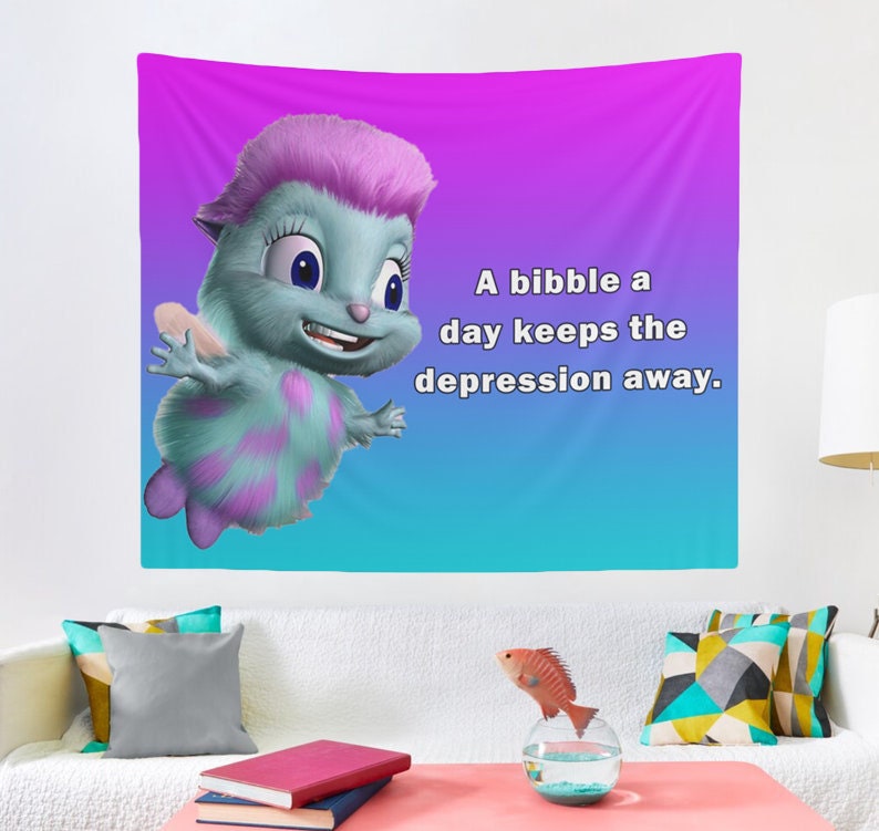 Bibble Happiness Wall Tapestry, Hostel Dorm Decor, Funny Wall