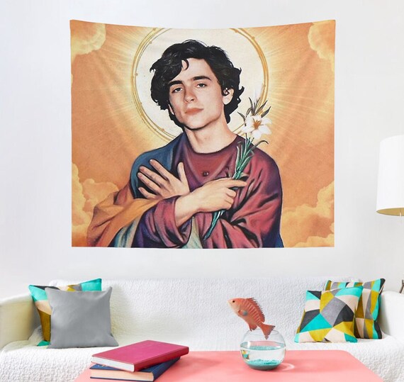 Saint Timothee Chalamet Wall Tapestry Hostel Dorm Party Decor Timothee Chalamet Wall Hanging Funny Meme Tapestry Timothee Chalamet Jesus Etsy Finland