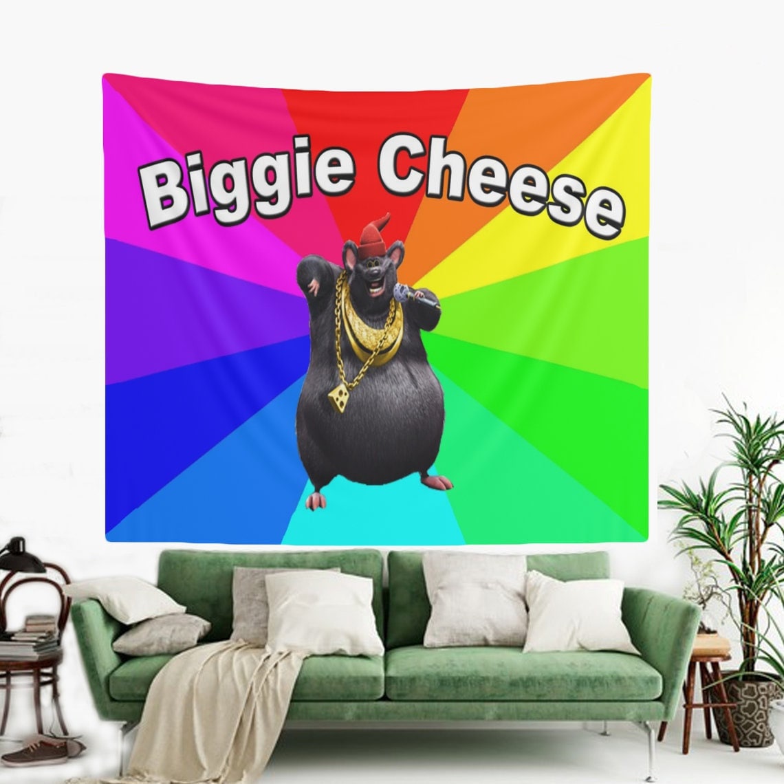  Hyuuga Biggie Cheese Meme - Tapiz para colgar en la pared,  tapiz de anime, arte de pared, decoración del hogar para sala de estar,  dormitorio, 51 x 60 pulgadas, talla única 