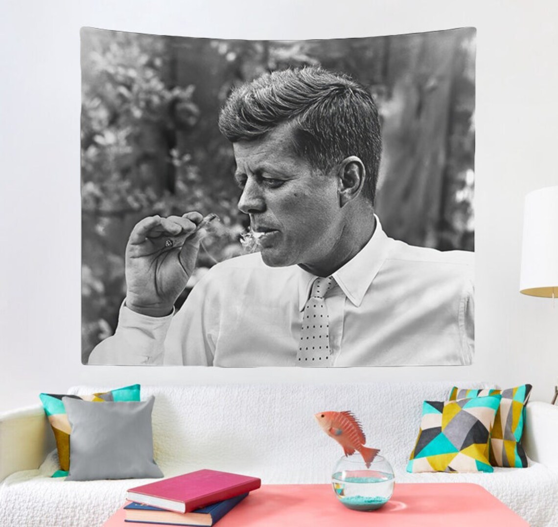 John F Kennedy JFK Smoking Marijuana Presidential Tapestry Etsy