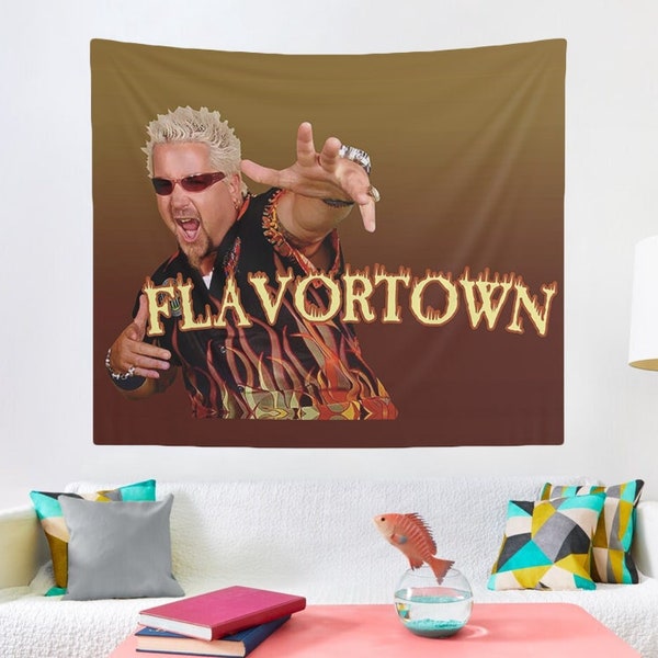 Flavortown guy fieri flag tapestry, college room & hostel dorm decor, flavortown guy wall hanging,  flavortown guy fieri funny meme tapestry