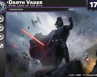 May include: Darth Vader card art. The Dark Lord of the Sith is featured with a red lightsaber, surrounded by Stormtroopers and TIE fighters. The card has the number 170 in the upper right corner.