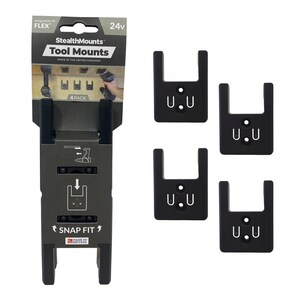 May include: A pack of four black StealthMounts tool mounts. The mounts are designed to fit 24v tools and have a snap fit design. The packaging shows a drill being mounted on the tool mount.